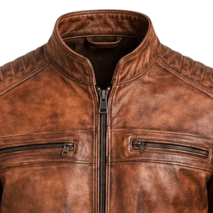 Chaqueta de Cuero Clásica para Hombre, Estilo Motero, con Cuello Alto, Cierre de Cremallera, Múltiples Bolsillos Utilitarios, para Motociclismo, Casual, al Aire Libre - Product Image 5