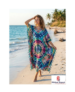Vestido Kaftan para Mujer con Estampado Tie Dye Personalizado, Tela Suave, Ropa de Playa de Verano, Diseño Moderno, Fabricante y Proveedor OEM ODM - Product Image 1