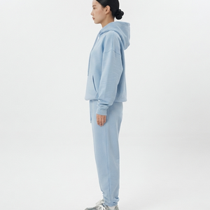 OEM Custom Thick Light Blue Oversized Cotton Street Wear <b>Women</b> Cotton Fleece Hoodie and Baggy <b>Sweatpants</b> 2 Piece Tracksuit Set - Product Image 2