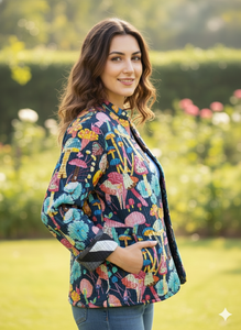 Veste en coton matelassée à manches longues, manteau d'hiver pour femme, veste en coton imprimée avec motif floral - Product Image 3