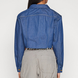 Fashion Cropped Denim <b>Jackets</b> for Women Custom Logo <b>Long</b> Sleeve Jean Coat Manufacturer Supply - Product Image 3