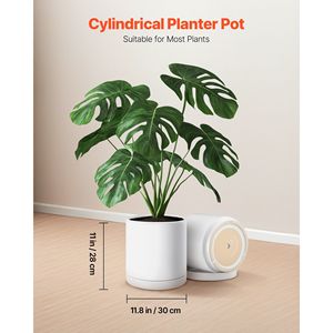Grand pot de fleurs moderne en céramique de 12 pouces avec soucoupe antidérapante détachable et trous de drainage pour plantes d'intérieur/extérieur et cylindres - Product Image 2