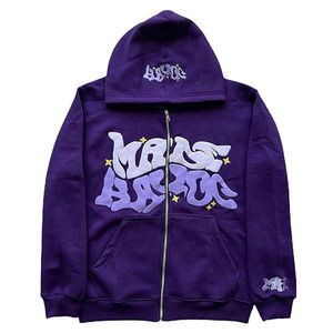 Sweat à capuche oversize pour homme en coton 100% de qualité supérieure, à manches longues, avec fermeture éclair et motif imprimé en relief, idéal pour l'hiver - Product Image 3