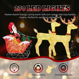 Decorazioni Natalizie Pre-Illuminate con Renne e Slitta, 270 LED Bianco Caldo, per Interni ed Esterni, Addobbi Festivi per Natale - Product Image 2