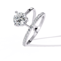 Ensemble de bagues de fiançailles en moissanite, taille brillant rond, or massif 18 carats, sertissage à griffes, bande pavée, style classique pour femme