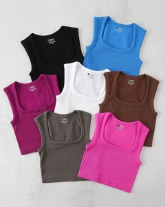 <b>Top</b> Quality <b>Women</b> Ribbed Square Neck Tank <b>Top</b> Sleeveless Seamless Custom Crop <b>Vest</b> Quick Dry Stretch Fitness Yoga <b>Top</b> - Product Image 1