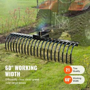 Rastrello da Giardino Trainabile da 60 Pollici con 21 Denti a Spirale in Acciaio, Rastrello Scarificatore per Prato, Compatibile con Barre Porta Attrezzi da 48 e 60 Pollici - Product Image 3