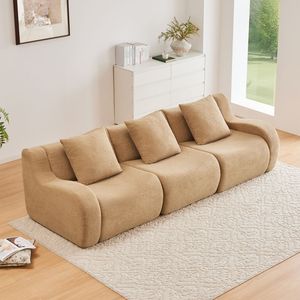 Divano a 3 Posti Senza Struttura in Tessuto Teddy 32D ad Alta Densità, Design Antiscivolo, Braccioli Curvi, Senza Montaggio, Divani Essenziali per Soggiorno - Product Image 2