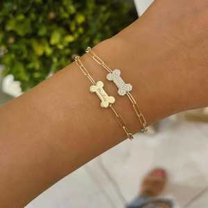 Pulsera de hueso de perro con diamantes cultivados en laboratorio, cadena de clip, minimalista, delicada, para amantes de las mascotas, venta al por mayor, oro macizo de 14K y 18K - Product Image 6