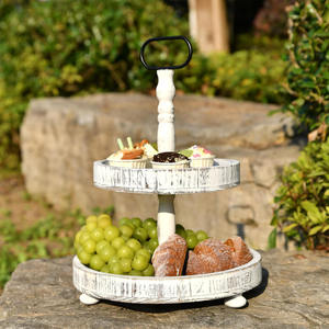 Grand plateau en bois réglable à 2 niveaux Plateaux décoratifs de ferme Présentoir à cupcakes et fruits à 2 niveaux Support à café - Product Image 3