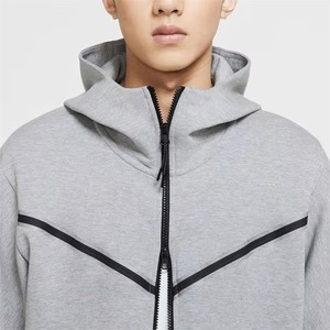 Sudadera con capucha y cremallera completa para hombre, con logo personalizado, de algodón bicolor, forro polar sólido, sudaderas con capucha y sudaderas para hombre - Product Image 5