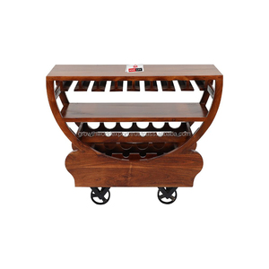 รถเข็นบาร์ทรงพระจันทร์เสี้ยวสุดหรูทันสมัย พร้อมล้อเลื่อน รถเข็นไวน์ทรงครึ่งวงกลม ผิวไม้วอลนัท เฟอร์นิเจอร์สำหรับอพาร์ทเมนต์และบ้าน - Product Image 2