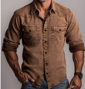 <b>Men</b> <b>Denim</b> <b>Shirt</b> Stylish Casual Cotton Blend Long Sleeve <b>Denim</b> <b>Shirt</b> <b>Men</b> <b>Denim</b> <b>Shirt</b> Everyday Casual Wear Long Sleeve Button - Product Image 1