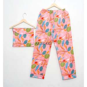 Pijama de algodón auténtico indio estampado a mano, talla grande, suave, conjunto de pijama a juego, cómodo, vibrante, con estampado floral, en varios colores. - Product Image 3
