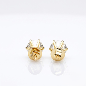 Boucles d'oreilles clous classiques en diamant taille brillant rond, or jaune 14 carats, bijoux de mariage pour femme, certifiées IGI, sertissage griffe, cadeau raffiné - Product Image 3