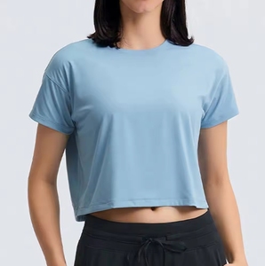 Camisetas cortas para mujer de Factory Outlet, personalizables, de alta calidad, transpirables, con cuello redondo y media manga, para primavera/verano. - Product Image 1