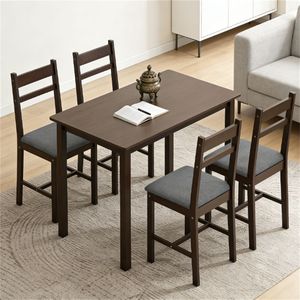 Set da Pranzo in Legno di Noce Massiccio a 5 Pezzi, Tavolo e Sedie in Stile Rustico per Sala da Pranzo e Soggiorno - Product Image 1