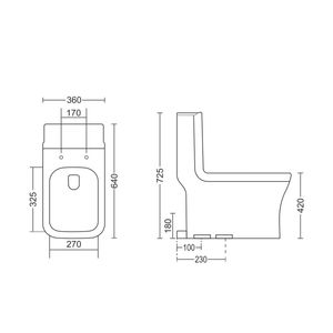 Inodoro de esquina de una pieza, elegante y moderno, de porcelana blanca, 640x360x725mm, inodoro de cerámica para uso comercial en baños. - Product Image 2