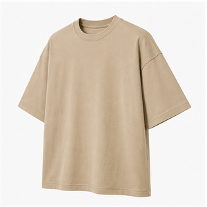 Custom Desert Tan Compact Cotton Boxy <b>Mens</b> Oversized Short Sleeve Crew Neck T-Shirt MTS-OVR-0023 - Product Image 3