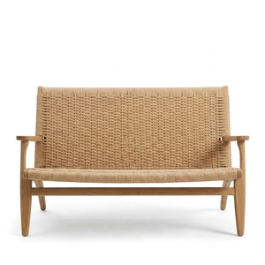 Banc d'appoint deux places en rotin tressé et bois massif, structure en teck naturel, canapé moderne pour salon - Product Image 1