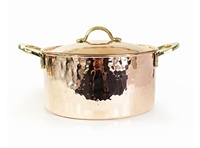 Casserole en cuivre martelé à la main Shark Anatolia, classique, écologique, finition argent brillant, avec couvercle en acier inoxydable