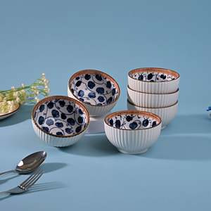 Modern Design Handpainted Ribbed Porcelain Soup Bowls Eco-Friendly <b>Set</b> of 6-<b>Microwave</b> Oven Safe Ceramic Tableware - Product Image 5