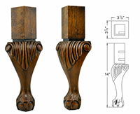Pied de meuble en bois moderne avec pied à griffes sculpté, design cannelé, robuste et résistant, pour canapé d'extérieur