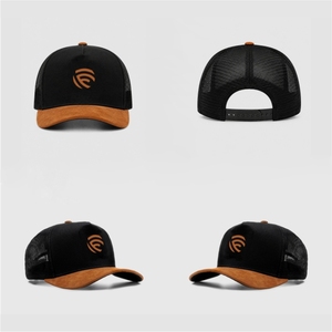 Custom <b>Black</b> Mesh Trucker <b>Cap</b> with Suede Visor – 5 Panel Snapback <b>Baseball</b> <b>Cap</b> for Men & Women - Product Image 6