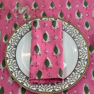 Pink Printed Cotton <b>Tablecloth</b> With Green Leaf Pattern Classic Style Home Use - Product Image 6