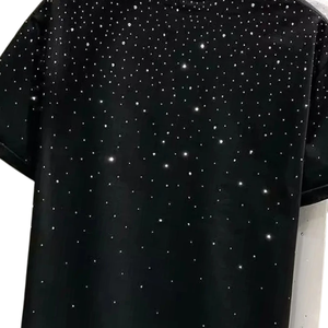 T-shirt vintage streetwear à strass pour homme, coupe oversize à épaules tombantes, motif diamant de luxe, logo personnalisé DTG, vente en gros premium - Product Image 3