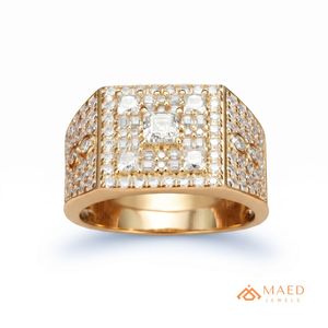 <b>Gold</b> Plated Moissanite <b>Ring</b> Princess Cluster Statement Band Iced Out Wedding <b>Cocktail</b> Jewelry for Men Gift Square Design Wedding - Product Image 1