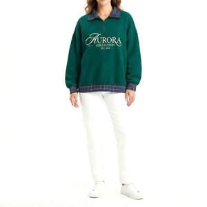 <b>Women</b> Customized Color <b>Quarter</b> <b>Zip</b> Fleece Sweatshirt Front Customized Logo Turn-down Collar Cuffs Casual Winter Eco-Friendly - Product Image 3