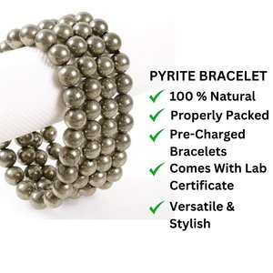Bracelet en Pyrite Naturelle Perles de 8,50x8,00 mm Pierre Précieuse Certifiée pour Hommes et Femmes Cadeau Artisanal Moderne Fait Main par Arya Digital - Product Image 3