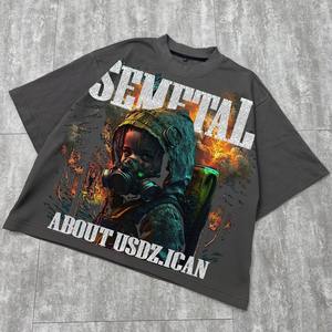 Wholesale DTG Printed Men's Custom <b>T</b>-<b>Shirt</b> 100% Cotton Acid Washed <b>Black</b> Band Printing Short Sleeves <b>Long</b> Oversized Knitted - Product Image 1