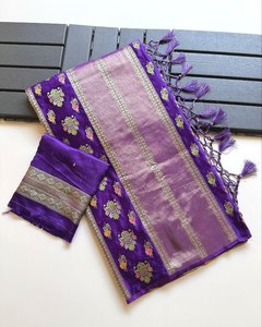 Sari en satin de soie jacquard tissé en nylon pur de qualité supérieure Reglance, style traditionnel, sans plis, séchage rapide - Product Image 4