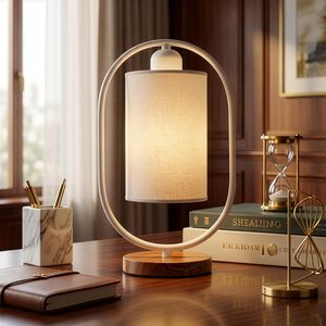Indoor Decorative Table <b>Lamp</b> for Bedroom Living Room Cotton Shade Bedside Light with On Off Button at Wholesale Price - Product Image 1