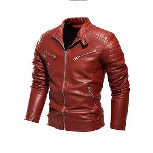 Econex Sports Men's <b>Slim</b> <b>Fit</b> Genuine Leather Windproof Moto <b>Jacket</b> Turn-down Collar Zipper Closure Regular Sleeve Winter Casual - Product Image 5