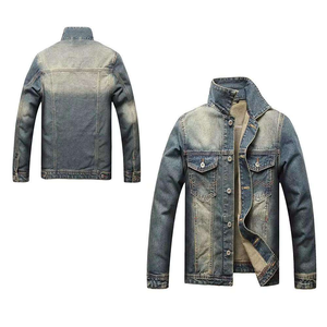 <b>Men's</b> Washed Denim <b>Jacket</b> Stand Collar Casual <b>Long</b> Sleeve Button Front Solid Color Autumn Wear - Product Image 3