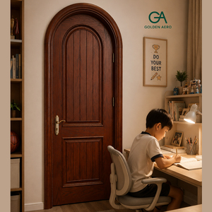 Puerta Interior Moderna de Madera Sólida GA-13S con Panel Elevado para Viviendas Residenciales, Puerta Interior Curva de Madera con Panel Personalizado - Product Image 5