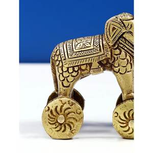 Petite figurine d'éléphant en laiton faite à la main sur roulettes, 3 pouces, décoration d'intérieur, sculpture exotique Inde HLA906 - Product Image 4