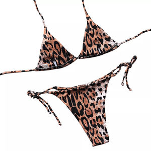 Women's Asymmetric Geometric Print <b>Push</b>-<b>Up</b> Bandeau <b>Bikini</b> <b>Set</b> TIE SIDE Bottom Knitted Spandex/Polyester Swimwear Halter Neck - Product Image 4