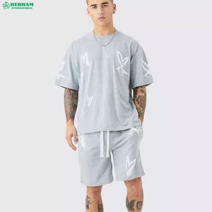 BEHRAM INTERNATIONAL เสื้อยืดโอเวอร์ไซส์สีเทาสำหรับผู้ชายพร้อมลายพิมพ์สีขาวแขนสั้นคอกลมสไตล์สตรีทผ้าฝ้ายเจอร์ซีย์ชุด - Product Image 2