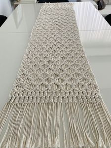 Chemin de table décoratif bohème en tricot, tissé à la main en coton et dentelle, centre de table de luxe pour mariage, fête, restaurant, écologique - Product Image 6