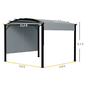 Pergola rétractable 11x11 avec auvent gris, structure en acier, imperméable, protection solaire pour villa, cour, parc, extérieur, matériau en aluminium - Product Image 3