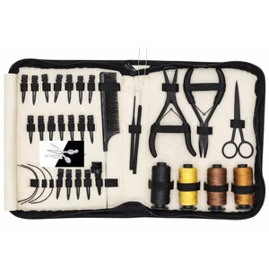 Gold Stainless Steel Strong Hold <b>Hair</b> <b>Extension</b> Pliers Kit Non Slip Grip Tools Micro Loop Weave <b>Braiding</b> Set Zipper Case - Product Image 6