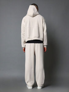 Men's Beige Fleece Tracksuit Two Piece Set Oversized Pullover <b>Hoodie</b> And Wide Leg Sweatpants Casual <b>Plain</b> Sportswear Activewear - Product Image 6