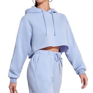 Gran oferta, suéter de alta calidad, Sudadera con capucha para mujer, sudaderas con capucha recortadas con cordón, sudaderas con capucha cortas teñidas de Color sólido al por mayor - Product Image 1