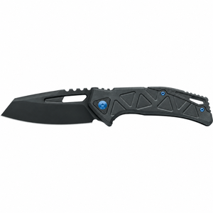 Black Folding <b>Pocket</b> Knives with Geometric Textured Handle Blue Pivot <b>Screws</b> and Slotted Pointed Blade for Outdoor Utility Use - Product Image 2