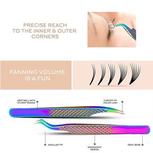Ensemble de pinces à cils de précision en acier inoxydable avec finition arc-en-ciel et pointes dentelées pour une application détaillée des cils - Product Image 4