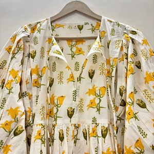 Vestido Casual Midi para Mujer, Tejido 100% Algodón, Estampado Floral, Cuello en V, Corte Holgado, Mangas Abullonadas, Cintura Imperio, Estilo Babydoll - Product Image 2